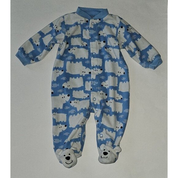 3 Pairs Fleece Footie Pajamas Sleepers Lot Baby Boy 6 Months Carter's Baby Gear - Picture 2 of 14